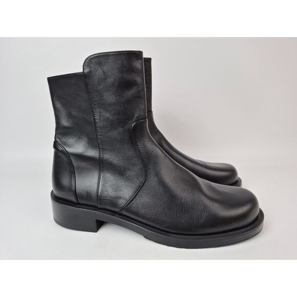 Stuart Weitzman Women's Black 5050 Bold Leather Zip Booties Size 10.5 B - Picture 1 of 7